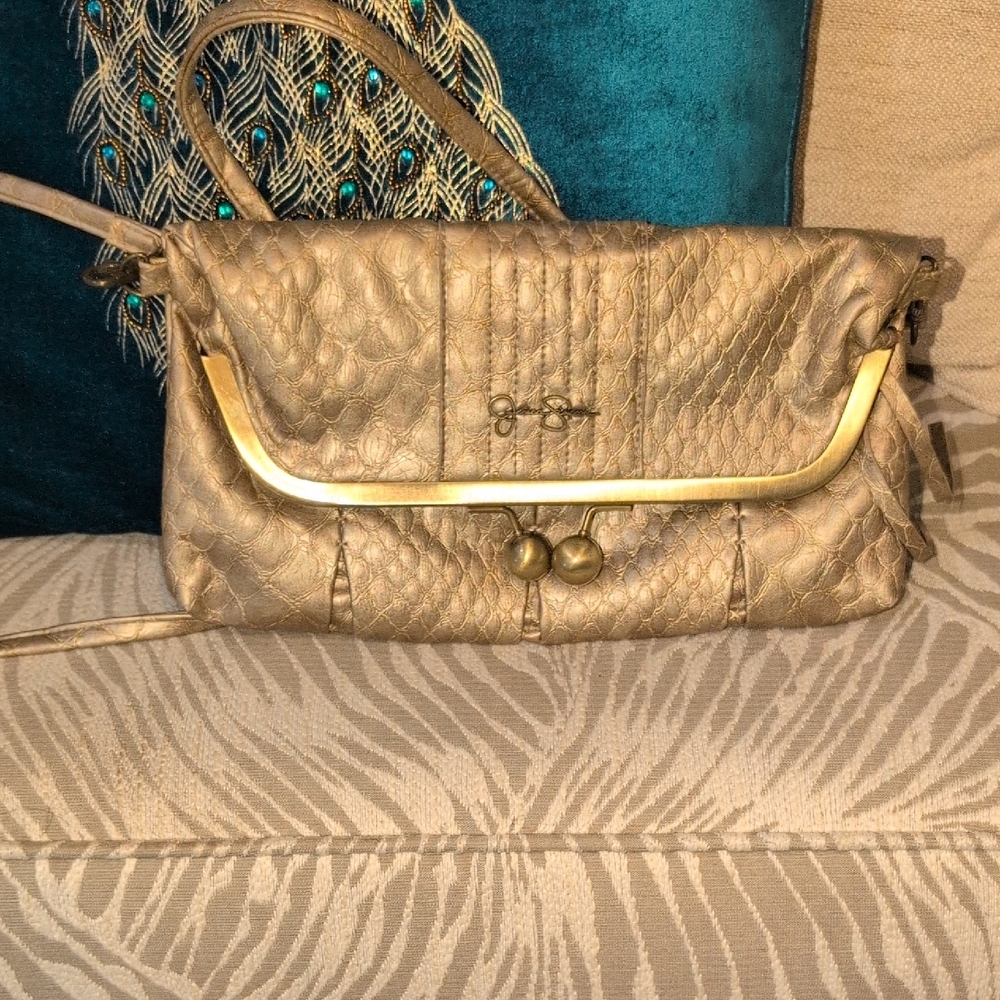 Jessica Simpson Gold Crossbody Bag With Removable Shoulder Strap.